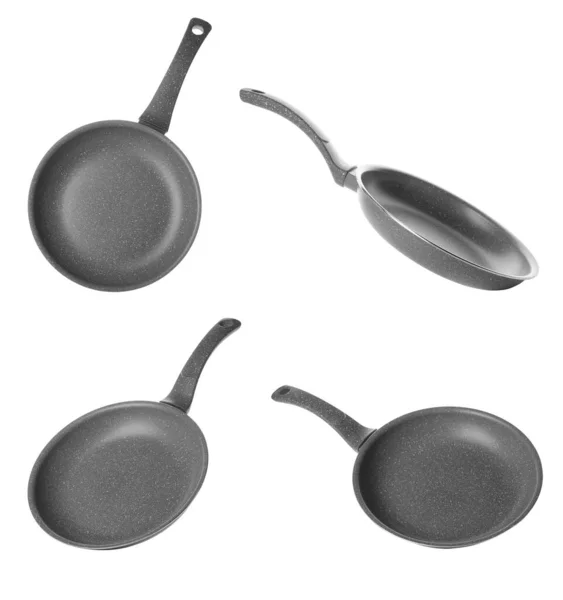 Set New Frying Pans White Background — Stock Photo, Image