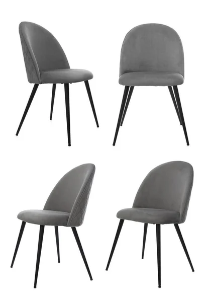 Set Comfortable Grey Chairs White Background — 스톡 사진