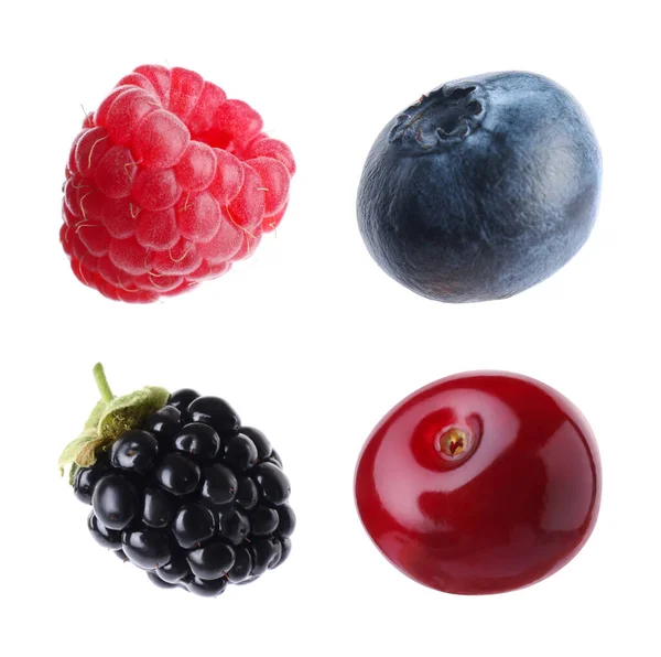 Set Different Ripe Berries White Background — Stockfoto