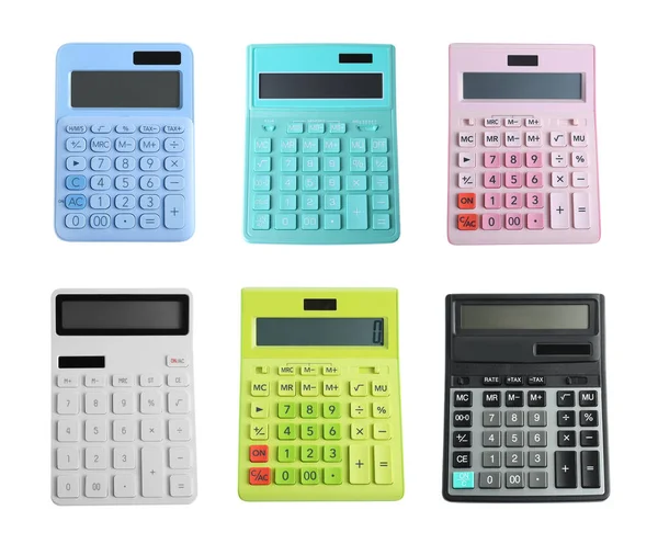 Set Different Calculators White Background — Stock Photo, Image