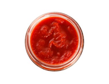 Cam kavanoz dolusu nefis konserve leço beyaz manzarada izole.