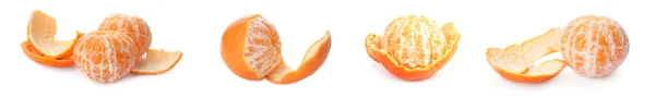 Set Tasty Ripe Tangerines White Background Banner Design — Foto de Stock