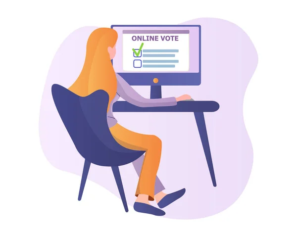 Illustrazione Della Donna Che Utilizza Computer Voto Online Sfondo Bianco — Foto Stock