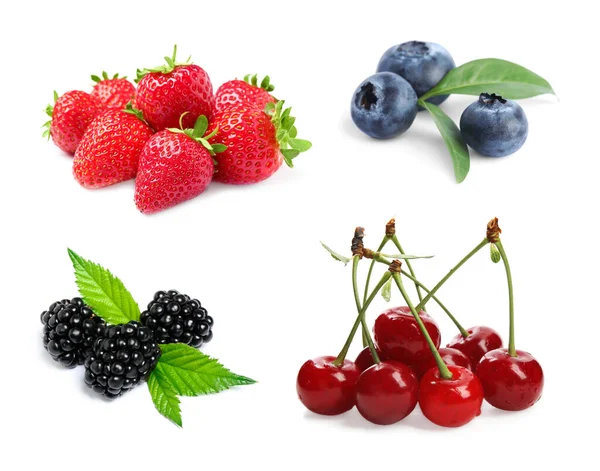 Set Different Ripe Berries White Background — Stock Photo, Image