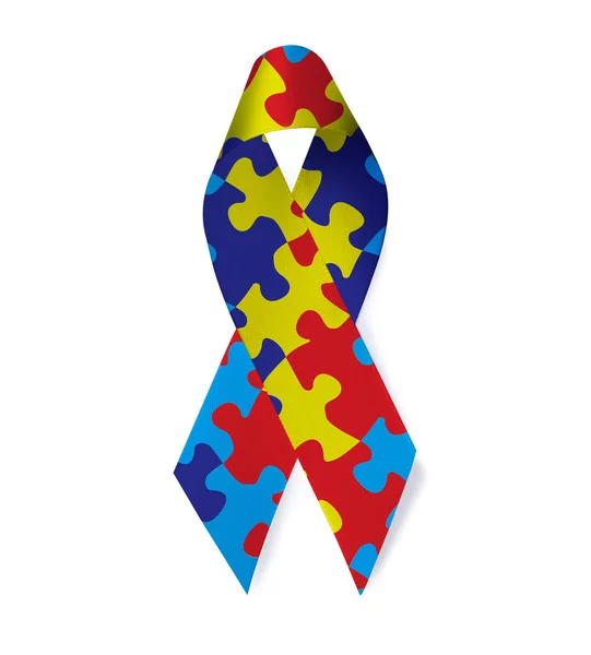 Всемирный День Осознания Аутизма Красочная Лента Головоломки Белом Фоне Вид — стоковое фото