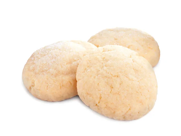 Három Ízletes Cukros Süti Fehér Alapon — Stock Fotó