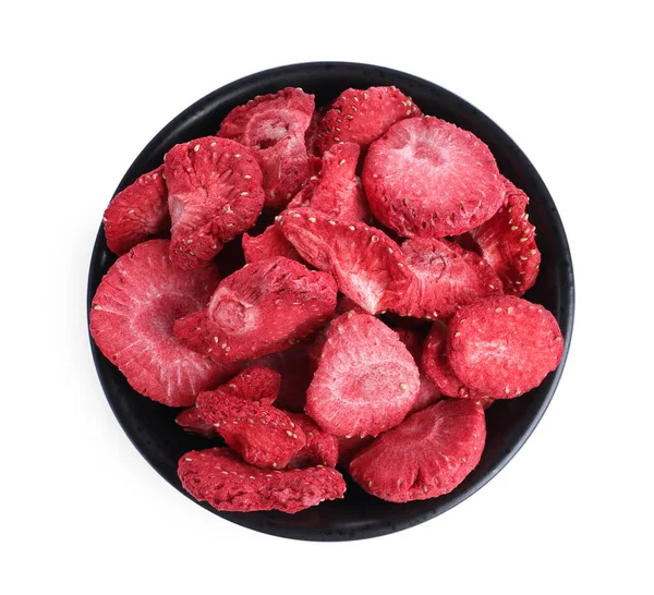 Freeze Dried Strawberries Bowl White Background Top View — Stock Photo, Image