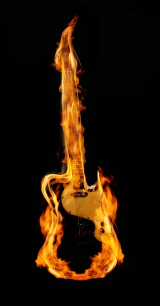 Electric Guitar Flames Black Background Bright Design Rock Music Concept —  Fotos de Stock