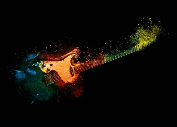 ブラックを基調としたエレクトリックギターで鮮やかなカラフルなデザイン ロック音楽のコンセプト — ストック写真