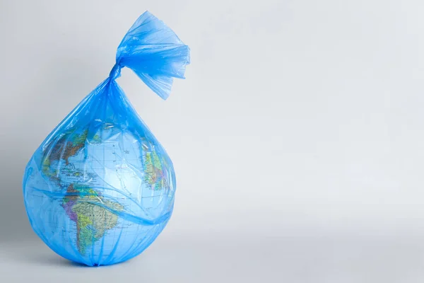 Globe Plastic Bag Light Background Space Text Environmental Conservation — Foto Stock