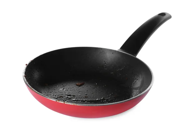 Dirty Red Frying Pan Isolated White — Stock Photo, Image