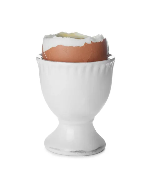 用新鲜煮熟的鸡蛋与白色隔离的杯子 — 图库照片