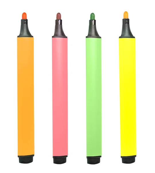 Набор Яркими Разноцветными Маркерами Ручки Белом Фоне — стоковое фото