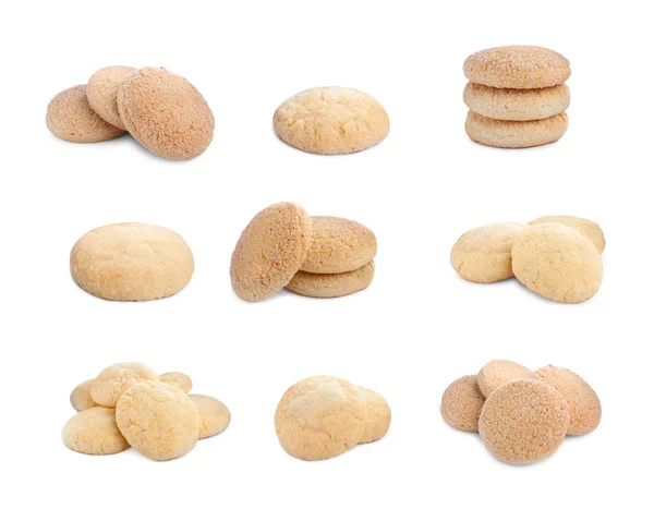 Conjunto Com Saborosos Biscoitos Açúcar Fundo Branco — Fotografia de Stock