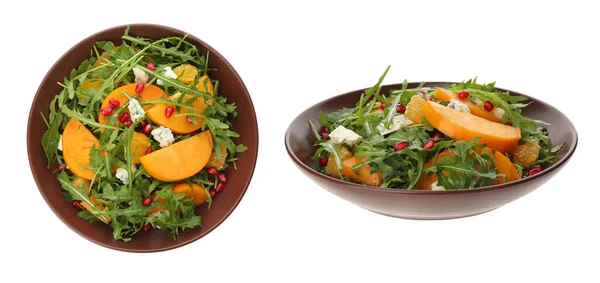 Tasty Persimmon Salads White Background Collage Banner Design —  Fotos de Stock