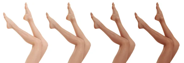 Collage Photos Women Smooth Silky Skin Epilation Closeup View Legs — Photo
