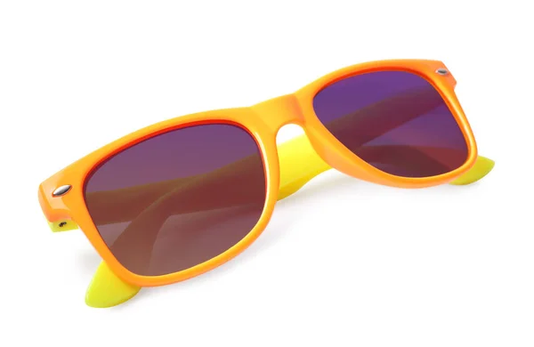 New Stylish Sunglasses Yellow Frame Isolated White — Stockfoto