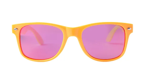 New Stylish Sunglasses Yellow Frame Isolated White — Zdjęcie stockowe