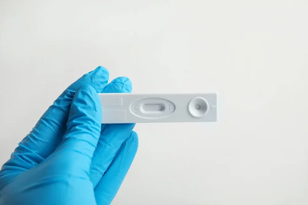 Doctor Holding Disposable Express Test Hepatitis White Background Closeup — 스톡 사진