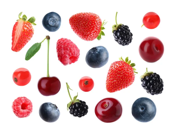 Set Different Ripe Berries White Background — Stock Photo, Image