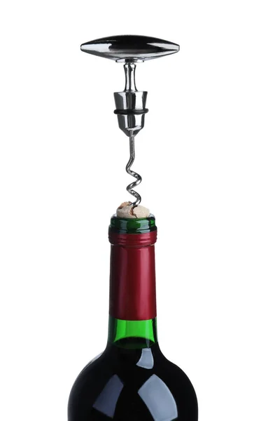 Opening Bottle Wine Corkscrew Isolated Background —  Fotos de Stock