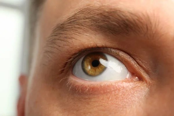 Closeup Άποψη Του Ανθρώπου Όμορφο Μάτι Θολή Φόντο — Φωτογραφία Αρχείου