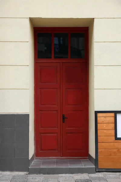 Entrance House Beautiful Red Door Transom Window — Fotografia de Stock