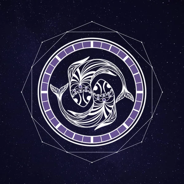 Pisces Zodiac Sign Beautiful View Starry Sky Night Illustration — ストック写真