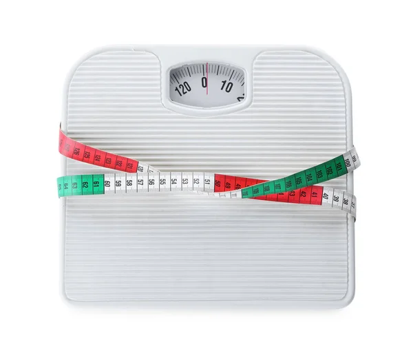 Scales Measuring Tape Isolated White Top View — Stock Photo, Image