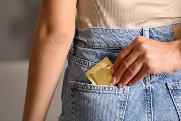 Mother Putting Condom Daughter Jeans Pocket Home Closeup Sex Education — ストック写真