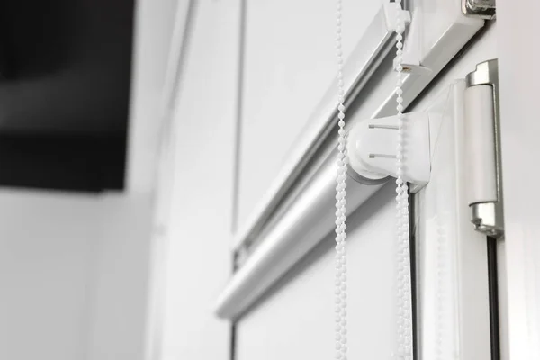 Window White Roller Blinds Indoors Closeup — Fotografia de Stock