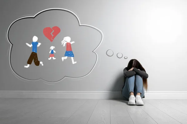 Girl Upset Because Parents Divorce Home Illustration Broken Heart Family — Stock fotografie