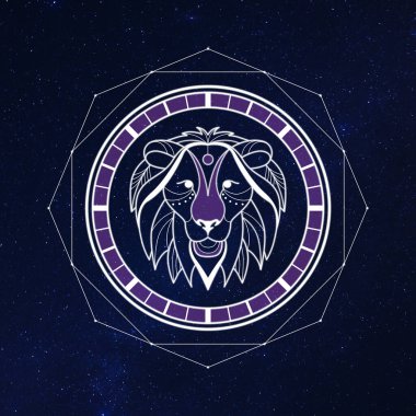Leo zodiac sign and beautiful view of starry sky at night. Illustration