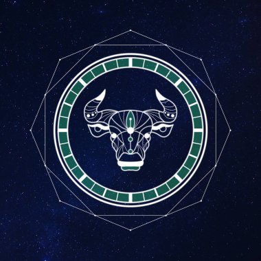 Taurus zodiac sign and beautiful view of starry sky at night. Illustration