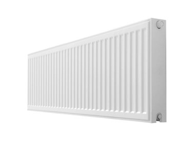Beyaz arka planda modern panel radyatörü. Isıtma sistemi
