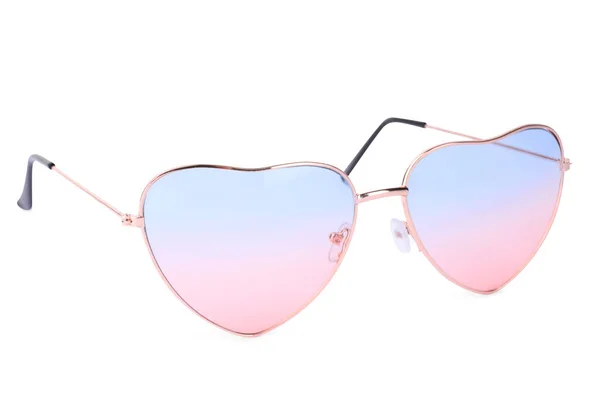Stylish Heart Shaped Sunglasses Isolated White Fashion Accessory — Zdjęcie stockowe
