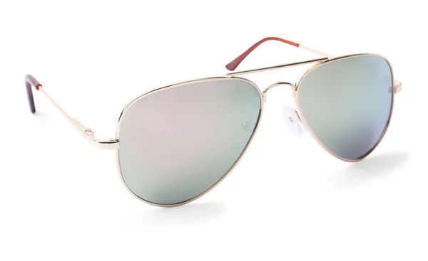 Novos Óculos Sol Aviador Elegante Isolado Branco — Fotografia de Stock