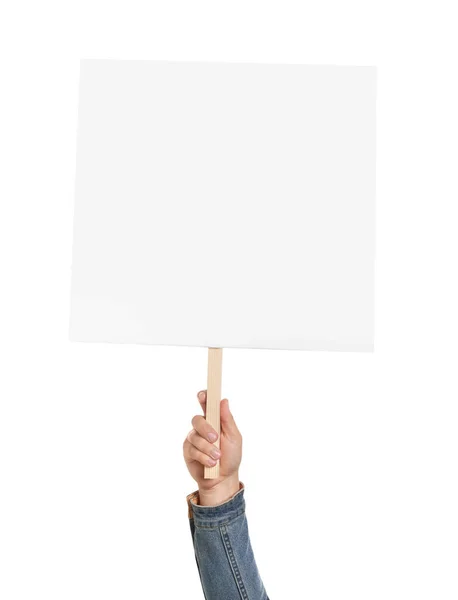Άντρας Κρατώντας Κενό Σημάδι Διαμαρτυρίας Λευκό Φόντο Κοντινό Πλάνο — Φωτογραφία Αρχείου