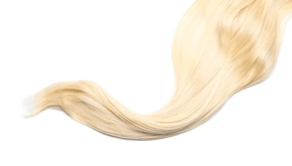 Mechón Hermoso Cabello Rubio Liso Aislado Blanco Vista Superior — Foto de Stock