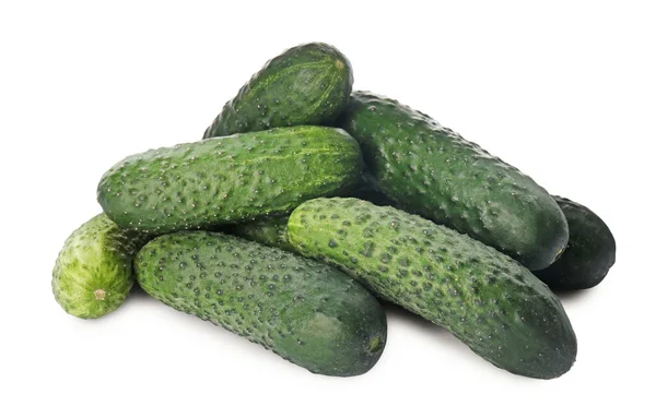 Heap Fresh Ripe Cucumbers White Background — Stockfoto