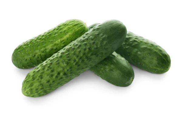 Whole Fresh Green Cucumbers White Background — Stock fotografie