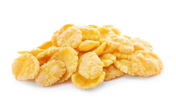 Pile Tasty Corn Flakes White Background — Stock Photo, Image