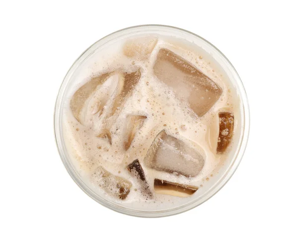 Takeaway Plastic Cup Cold Coffee Drink Isolated White Top View — ストック写真