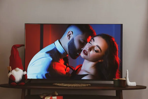 Scène Film Romantique Télévision Dans Chambre — Photo