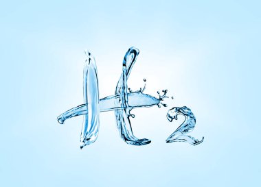 Açık mavi zemin üzerinde sudan yapılmış kimyasal formül H2