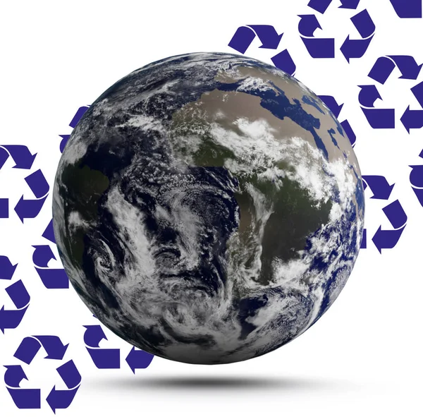 Illustration Von Recycling Symbolen Und Erde Auf Weißem Hintergrund — Stockfoto