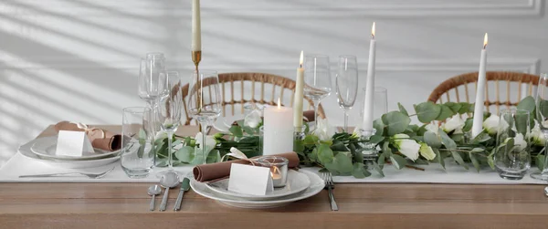 Festive Table Setting Beautiful Tableware Decor Indoors Banner Design — Stockfoto