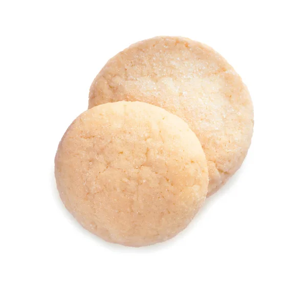 Two Tasty Sugar Cookies Isolated White Top View — 스톡 사진