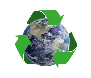 Illustration of recycling symbol and Earth on white background