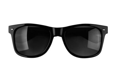New stylish sunglasses isolated on white, top view